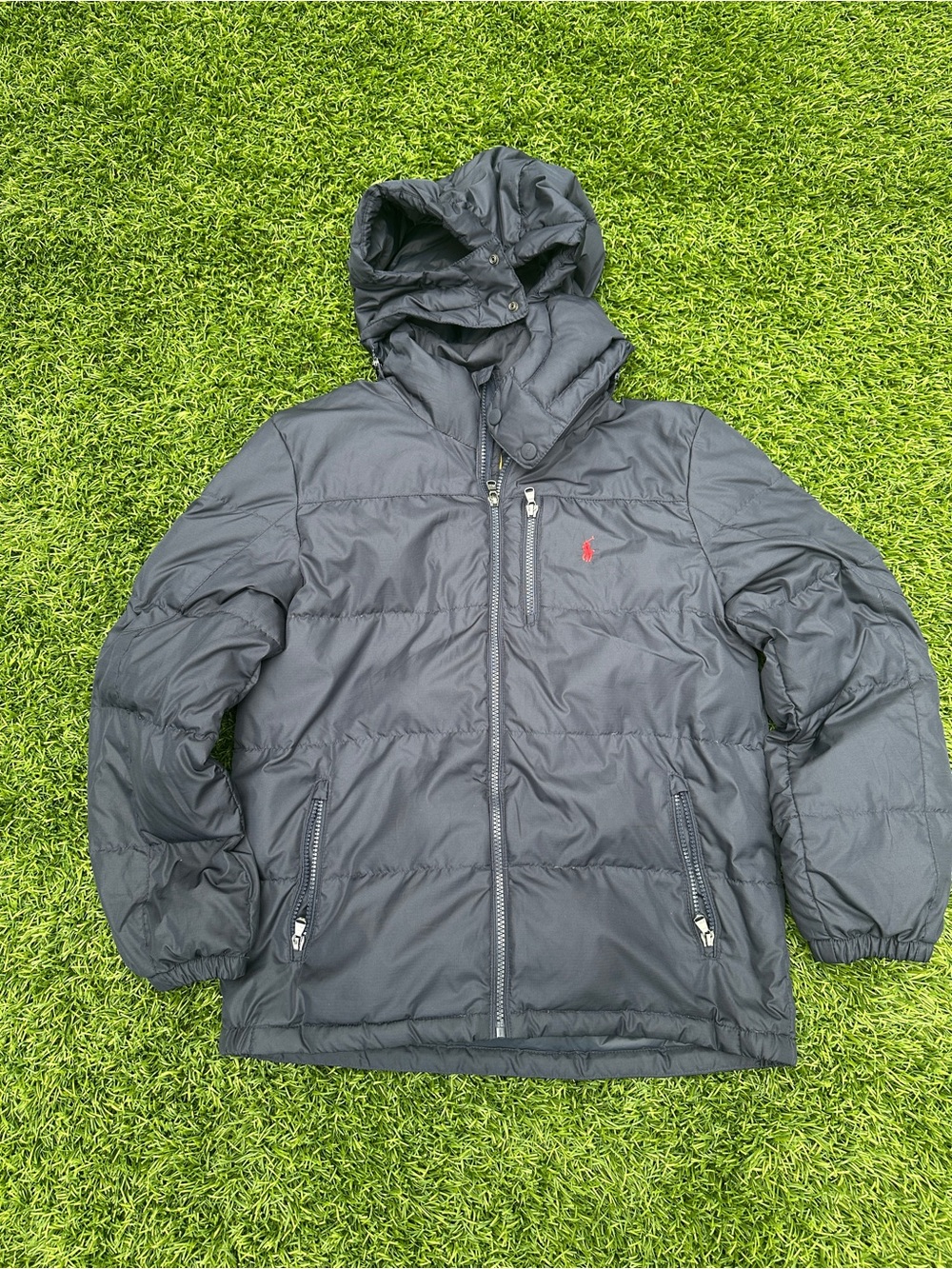 Polo Ralph Lauren Boys Black Hooded Puffer Jacket Size L 14-16